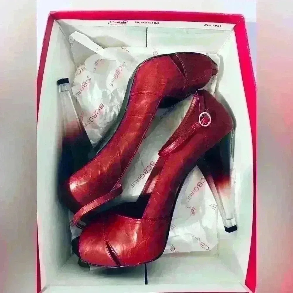 BCBGirls Ruby Red Rugged Patent Leather with Ombré Heels. Women’s Size 10